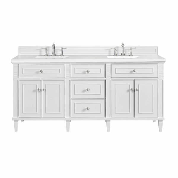 James Martin Vanities 72'' Double Vanity, Bright White w/ 3 CM White Zeus Quartz Top 424-V72-BW-3WZ